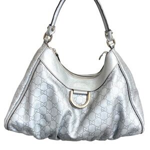 Gucci silver guccissima gg embossed leather D ring bag